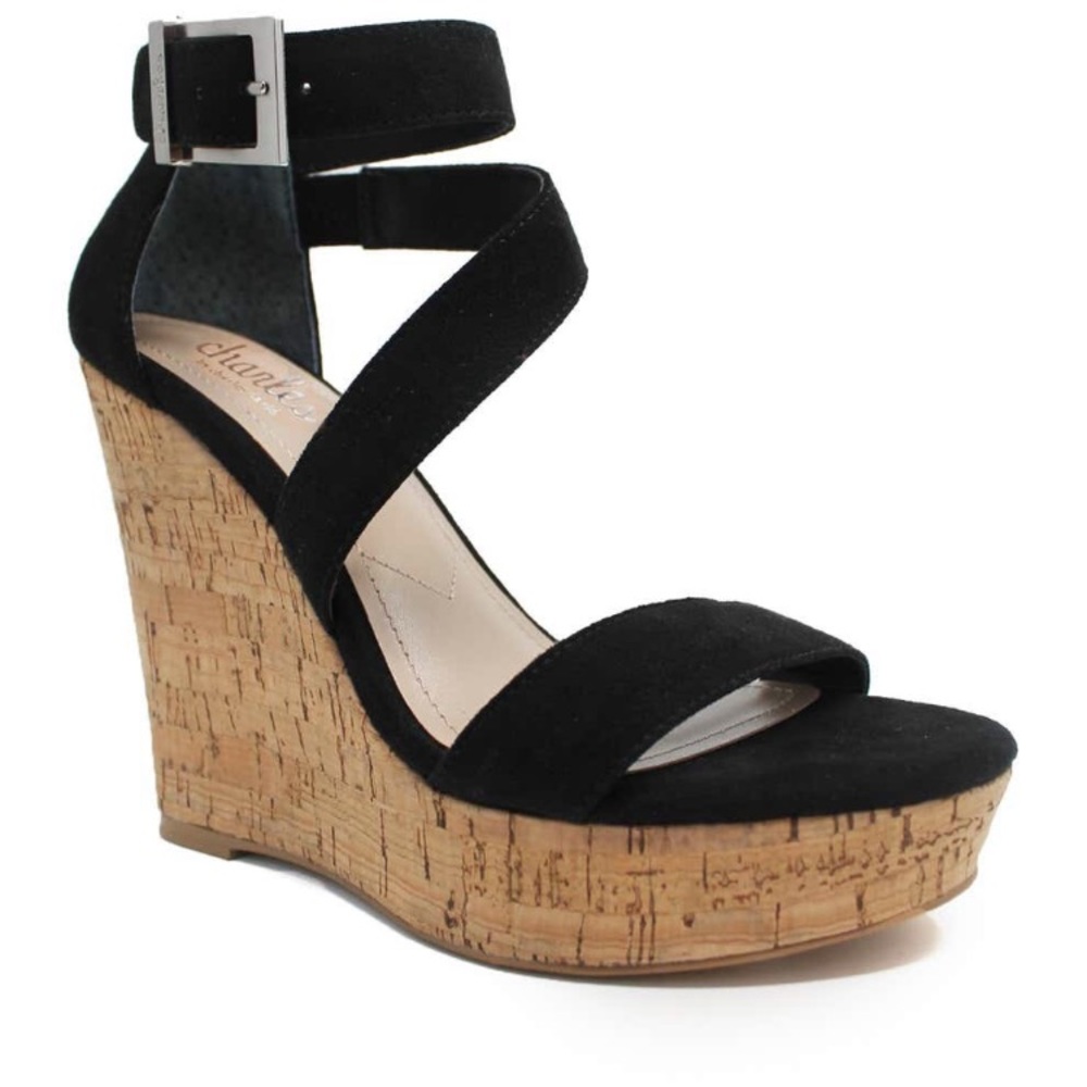 Charles David Amigo Cork Wedge Sandal Black 10M